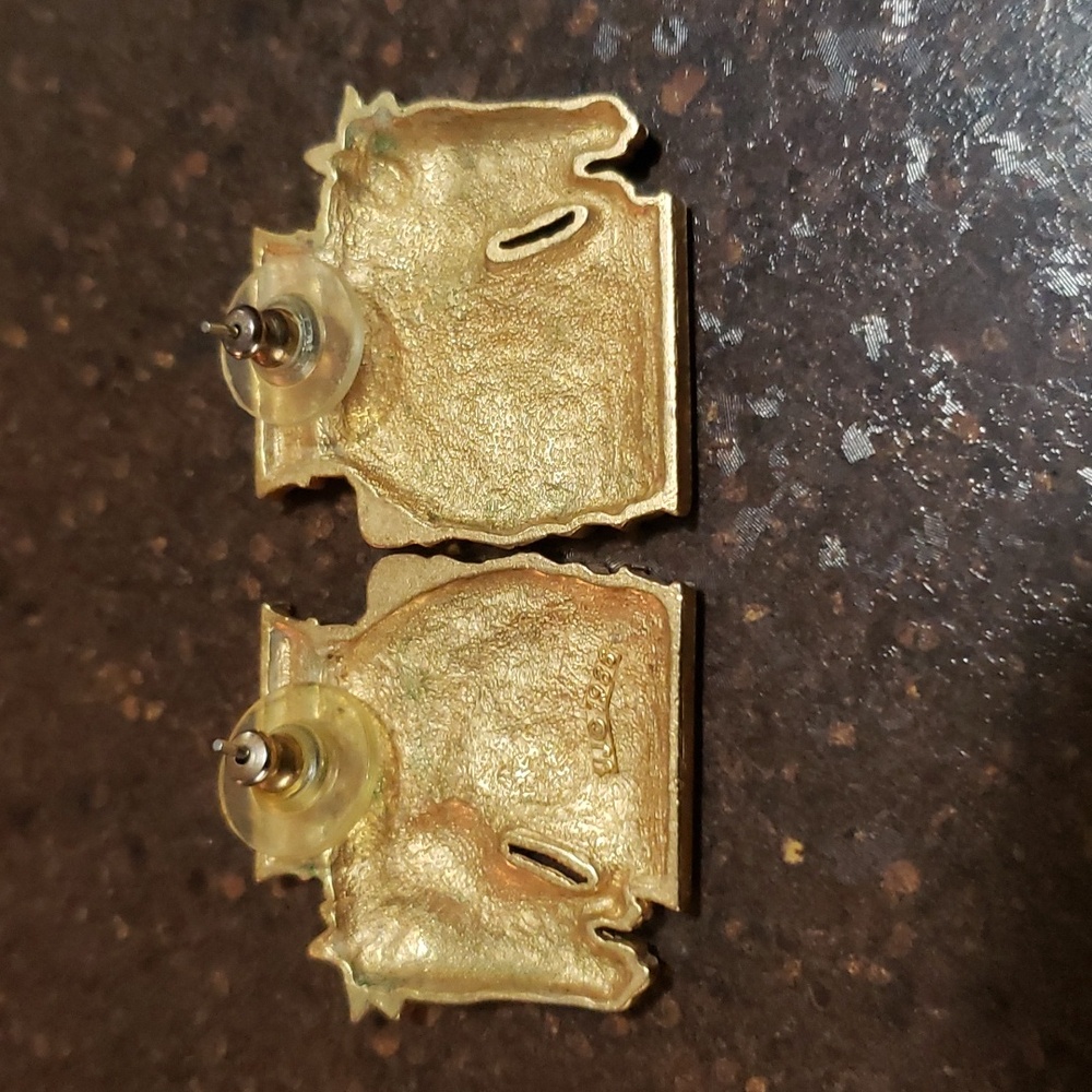 Vintage JJ Jonette Signed Horse Head Neoclassical Pierced Earrings dated 1986. - Picture 2 of 3